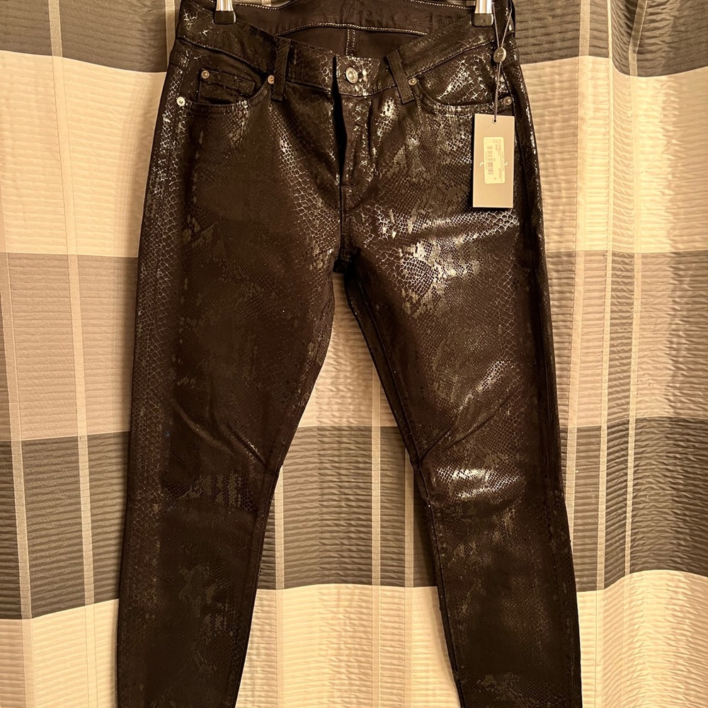 NWT 7 Brand Croc Faux Leather 5 Pocket Jeans, Reg length, low rise, size 30